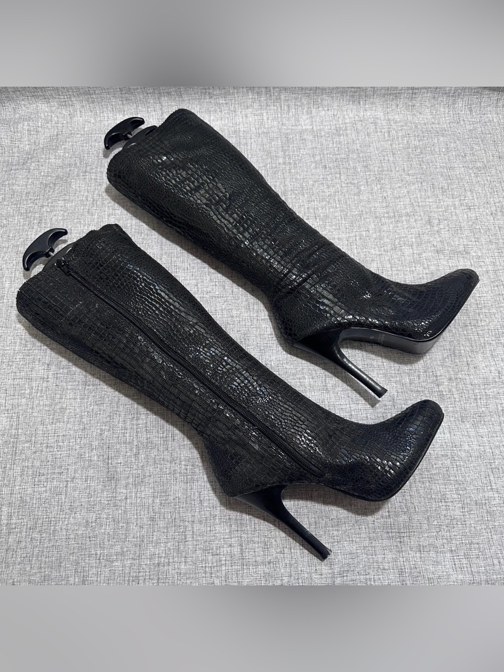 White House Black Market Black Croc-Embossed Knee-High Stiletto Boots